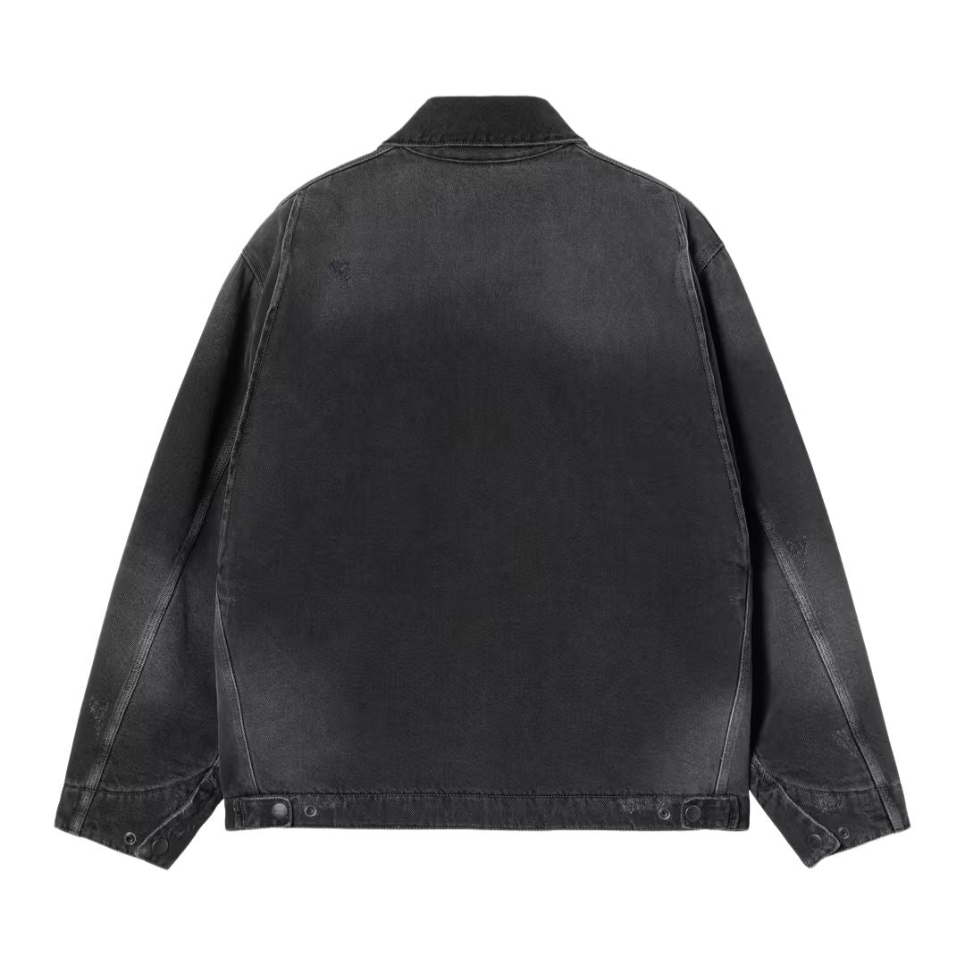 Carhartt WIP OG Detroit Jacket Black Grind Washed, vista trasera completa de la chaqueta.