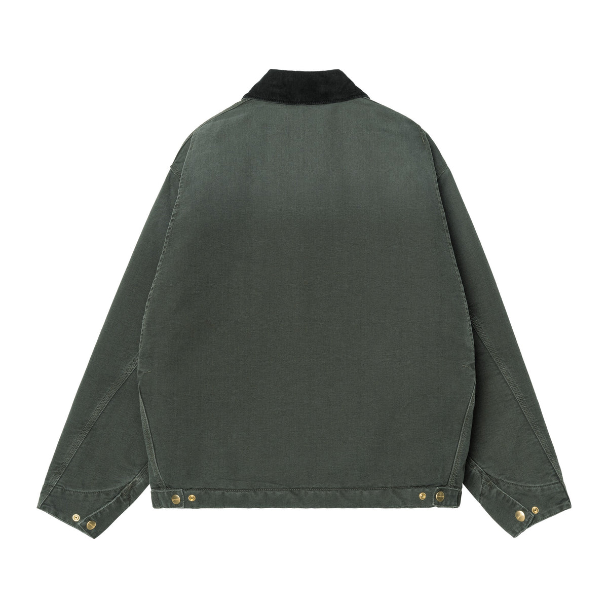 Vista trasera de la chaqueta Carhartt WIP OG Detroit Jacket en color Raven / Black, con cuello de pana y corte holgado de lona sobre fondo blanco liso.