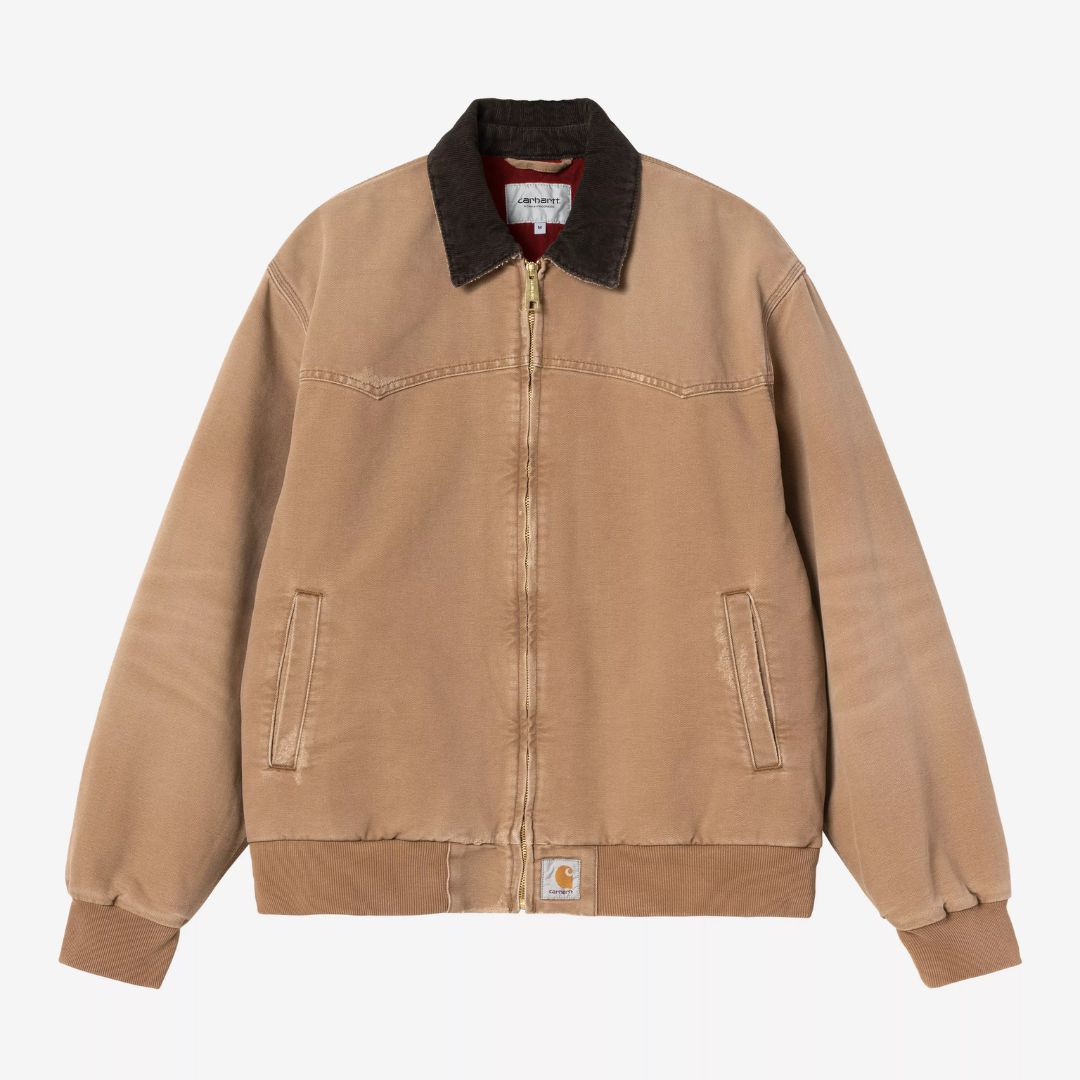 Chaqueta Carhartt WIP OG Santa Fe Hamilton Brown Tobacco grind washed, vista frontal sin modelo.