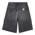 Carhartt WIP OG Single Knee Short negro destroy wash, vista trasera producto plano, bolsillos traseros grandes, Square Label tejida y pintura splatter visible.