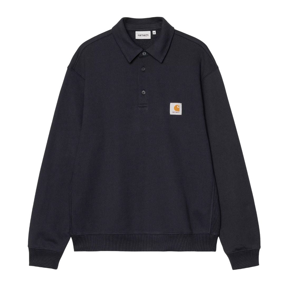 Sudadera tipo polo Carhartt WIP Polo Sweat para hombre, color Deep Night, vista frontal