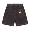 Pantalón corto Carhartt WIP Reynold Short de pana en color shale dusky light wash, vista trasera con bolsillo y etiqueta tejida.
