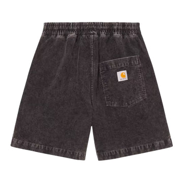 Pantalón corto Carhartt WIP Reynold Short de pana en color shale dusky light wash, vista trasera con bolsillo y etiqueta tejida.