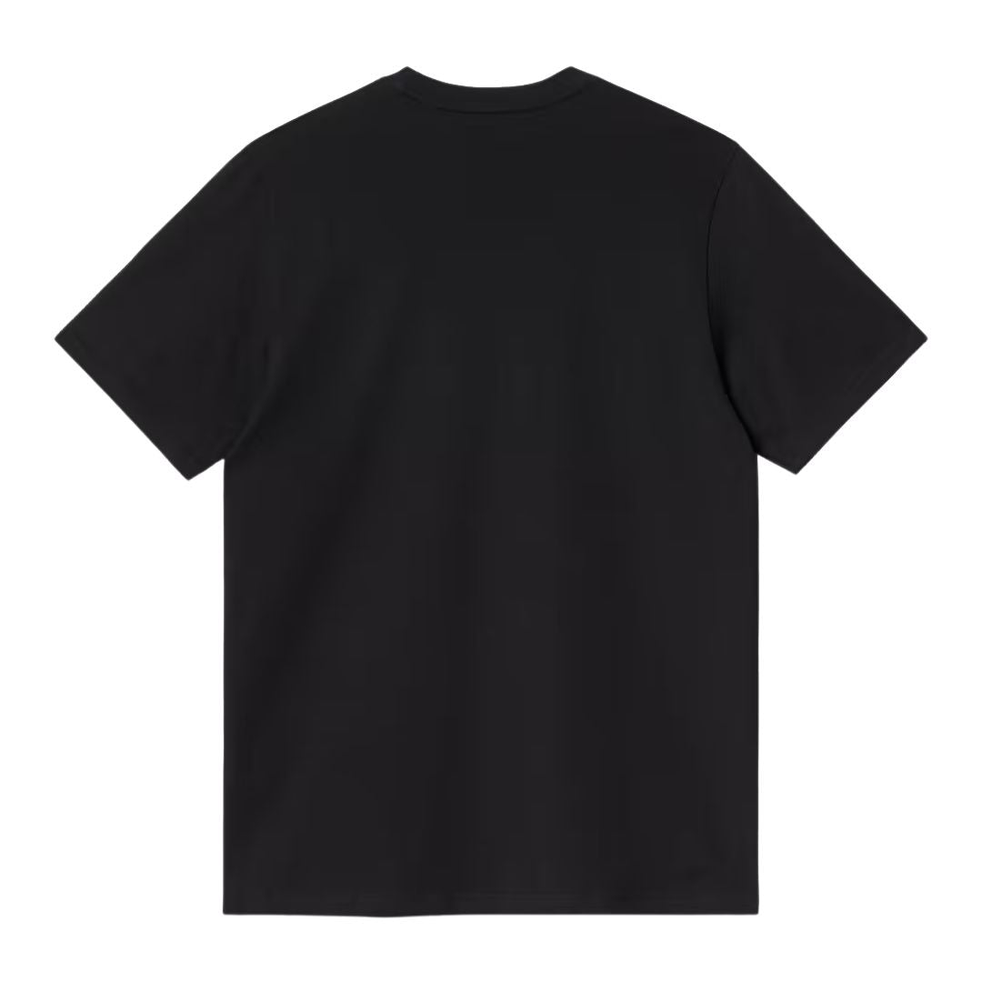 Carhartt WIP S/S Madison T-Shirt en black/white, vista trasera en plano sobre fondo blanco. Camiseta de algodón orgánico en negro con espalda lisa y corte holgado.