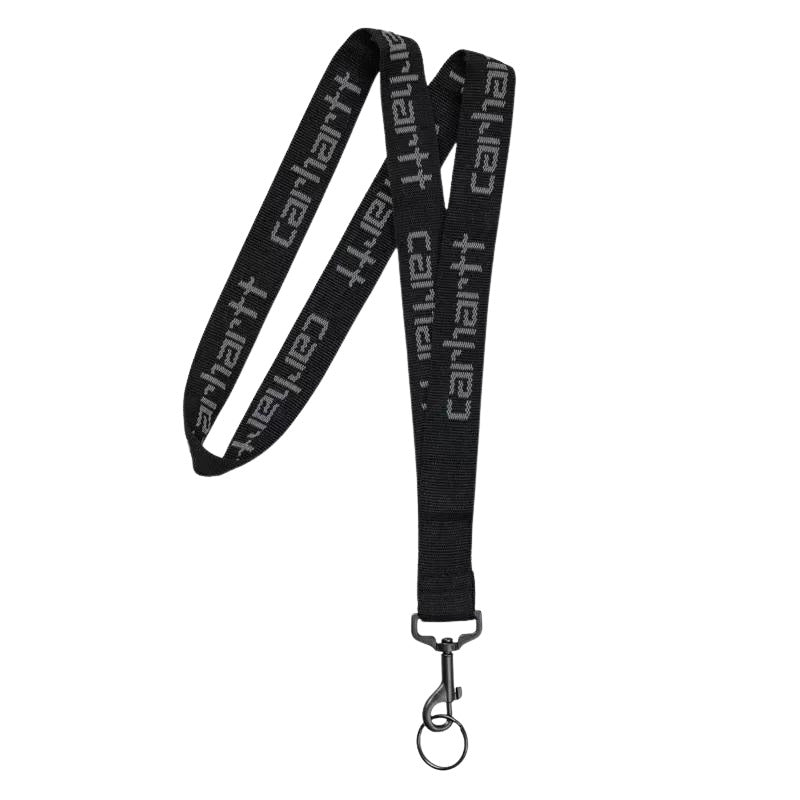 Llavero de cuello Carhartt WIP Script Lanyard negro con el logo Carhartt gris reflectante