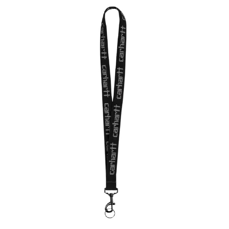 Llavero de cuello Carhartt WIP Script Lanyard negro con el logo Carhartt gris reflectante