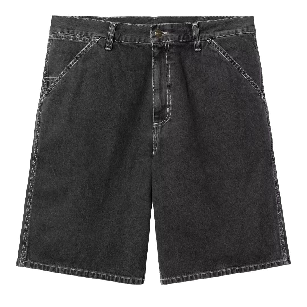 Pantalón corto Carhartt WIP Simple Short en denim negro black heavy stone wash, vista frontal.