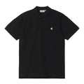 Polo Carhartt WIP S/S Chase Pique negro con el logo bordado en dorado