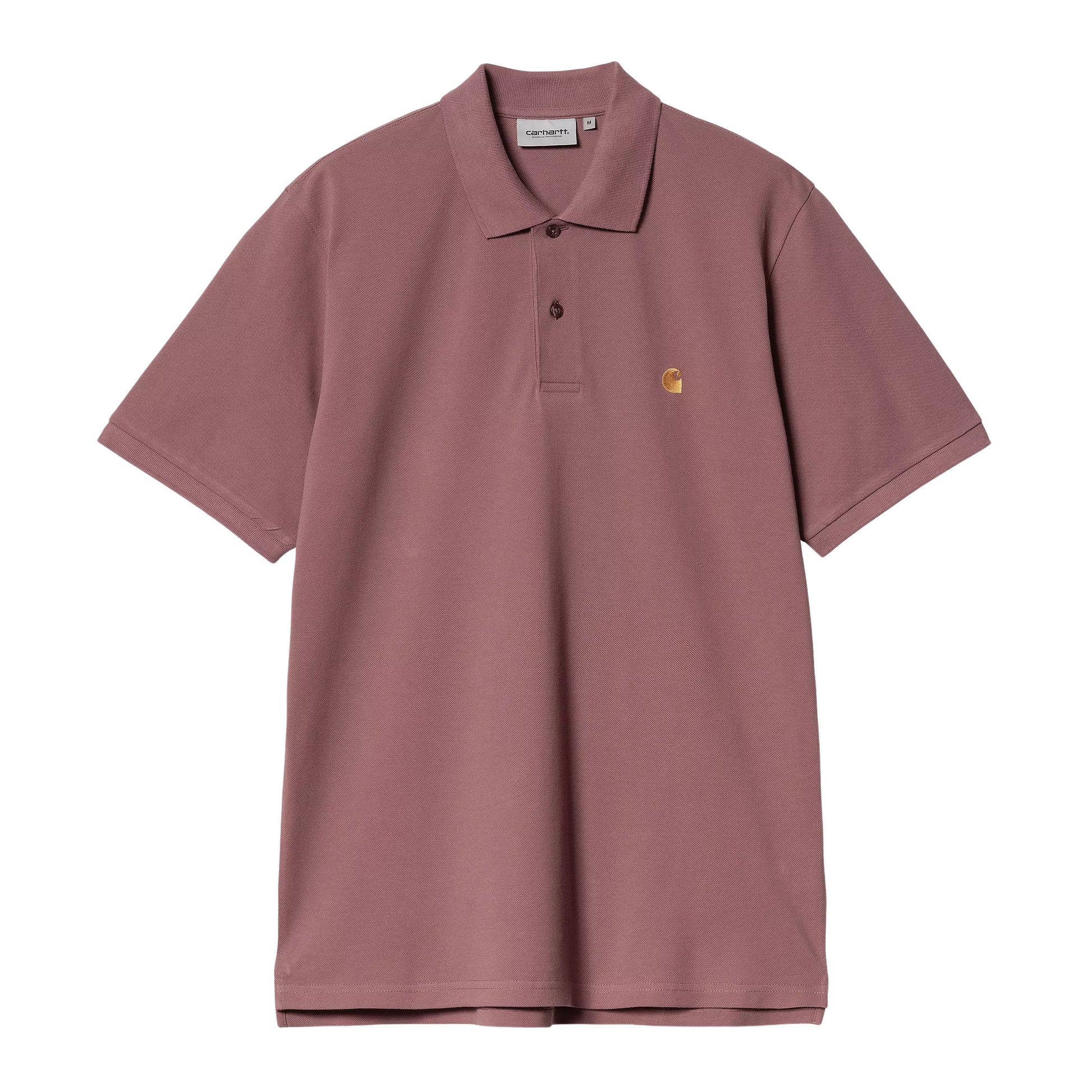 Polo Carhartt WIP S/S Chase Pique rosa con el logo bordado en dorado