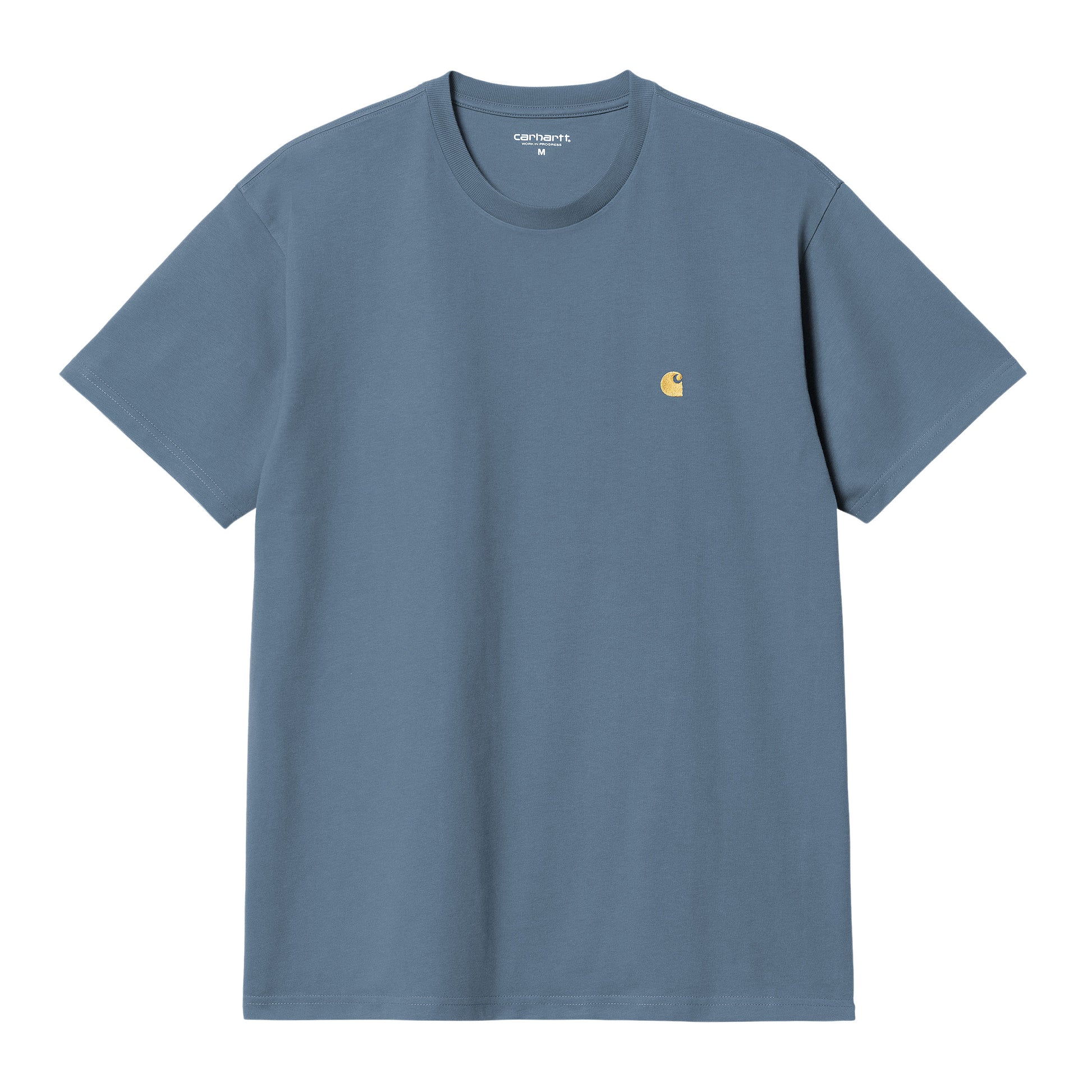 Camiseta básica de manga corta Carhartt WIP S/S Chase T-Shirt Azul con el logo Carhartt bordado en dorado en el pecho