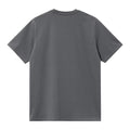 Carhartt WIP S/S Chase T-Shirt en color styx con detalle dorado, vista trasera plana. Camiseta de algodón peinado de manga corta en gris pizarra con cuello redondo ribeteado y espalda completamente lisa, sin estampados ni costuras visibles.