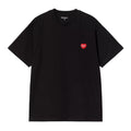 Vista completa de la camiseta negra Carhartt WIP S/S Heart II Hartt T-Shirt mostrando logotipo frontal en forma de corazón