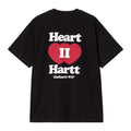 Vista trasera de la camiseta negra Carhartt WIP S/S Heart II Hartt T-Shirt con diseño gráfico y texto decorativo