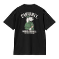 Camiseta de manga corta Carhartt WIP S/S Inspector T-Shirt Negra con un perro sabueso vestido de detective en verde y la leyenda 