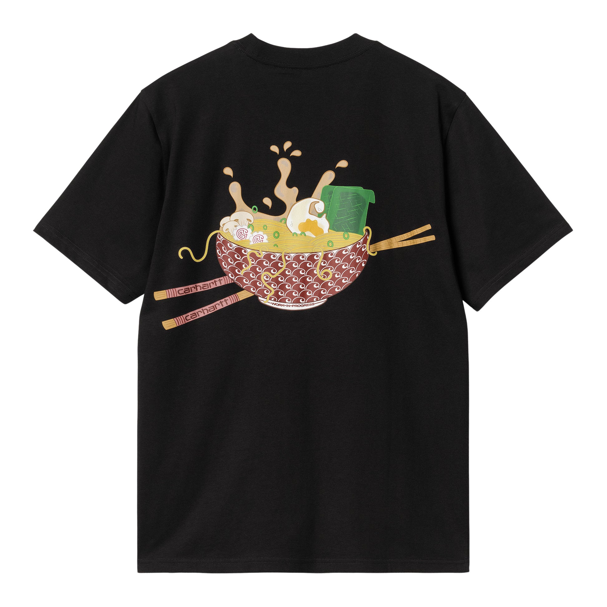 Camiseta gráfica Carhartt WIP S/S Noodle Soup T-Shirt Negra con un plato de noodles estampado en la espalda