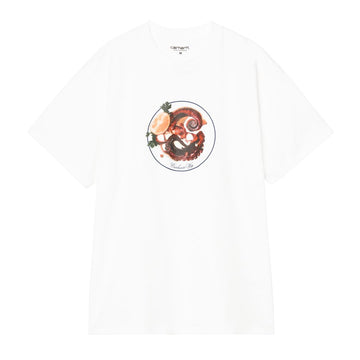 Camiseta Carhartt WIP S/S Octopus T-Shirt en color blanco con estampado gráfico de pulpo, vista frontal.