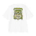 Carhartt WIP S/S Pinball T-Shirt blanca, vista trasera: estampado gráfico de máquina de pinball en verde y amarillo con texto Highscore Carhartt, Super Game y ©1989, corte oversized.