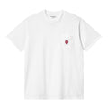 Camiseta de manga corta con bolsillo Carhartt WIP S/S Pocket Heart T-Shirt Blanca con etiqueta Carhartt de un corazón rojo en el pecho