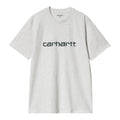 Camiseta básica de manga corta Carhartt WIP S/S Script T-Shirt Gris ceniza con el logo Carhartt en Azul pato