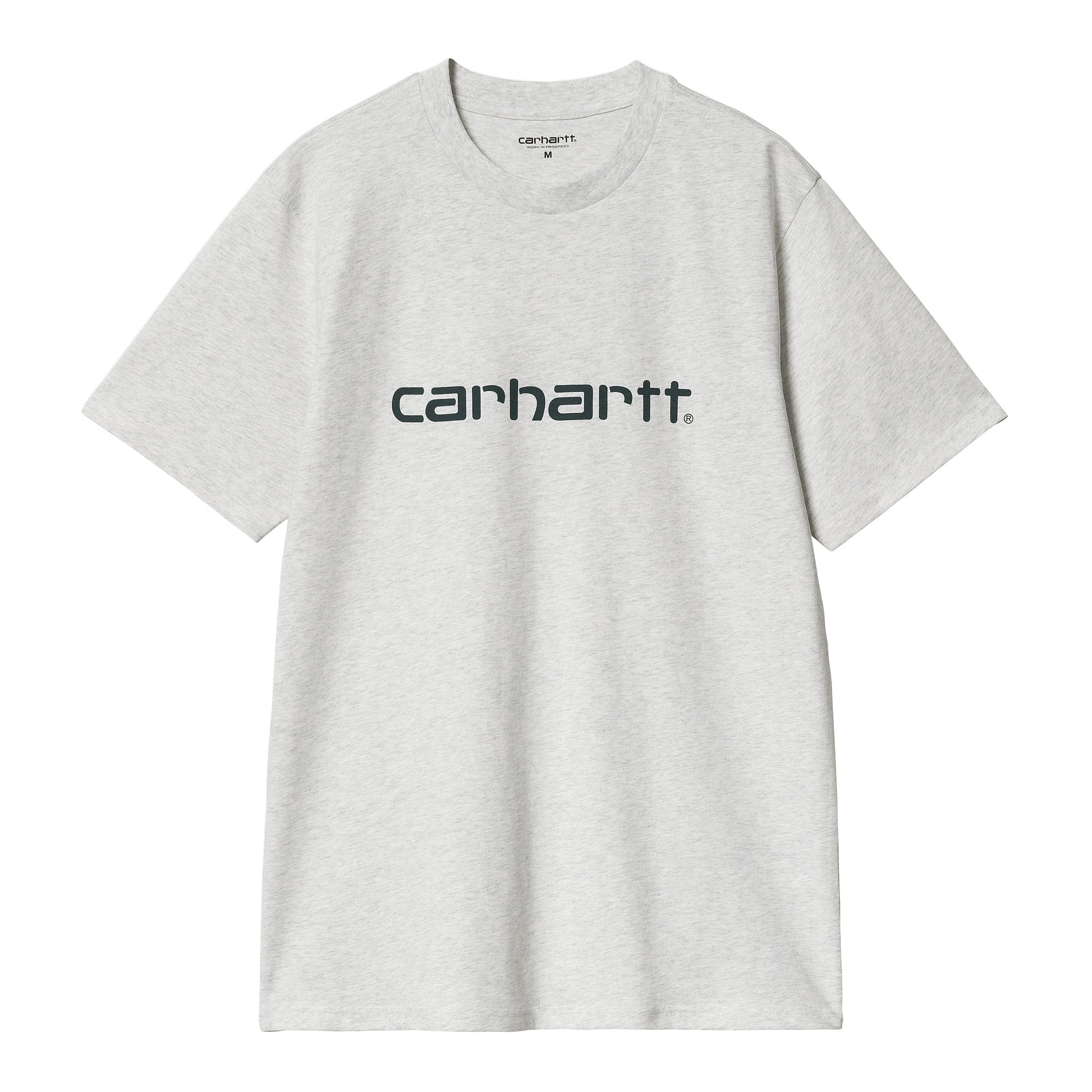 Camiseta básica de manga corta Carhartt WIP S/S Script T-Shirt Gris ceniza con el logo Carhartt en Azul pato