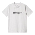 Camiseta de manga corta Carhartt Script Gris ceniza con el logo en Grafito en el pecho.