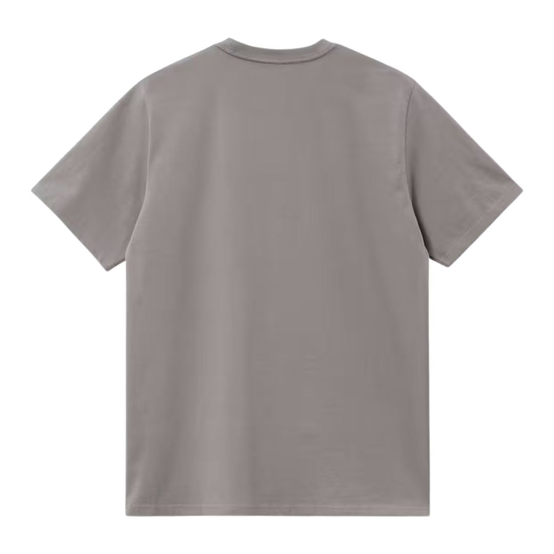 Camiseta Carhartt WIP S/S Script T-Shirt color Shady Grey, vista trasera en plano extendido sobre fondo blanco. Espalda lisa sin estampado, corte holgado y acabado en punto de algodón.