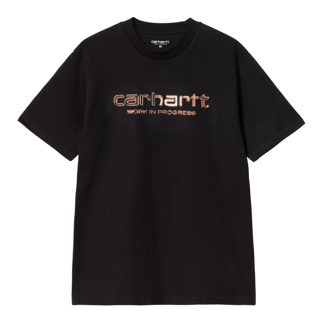Camiseta Carhartt WIP Solar Chrome Script negra con logotipo estampado metalizado en el pecho