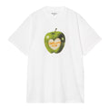 Carhartt WIP S/S Spoiled T-Shirt negra con gráfico frontal de manzana roja y logo Carhartt WIP en el pecho, camiseta streetwear de algodón orgánico.