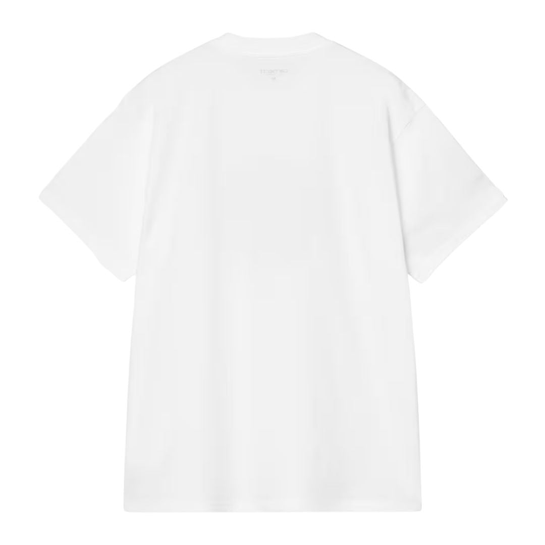 Carhartt WIP S/S Spoiled T-Shirt blanca vista trasera, camiseta streetwear de algodón orgánico con corte holgado y cuello redondo.