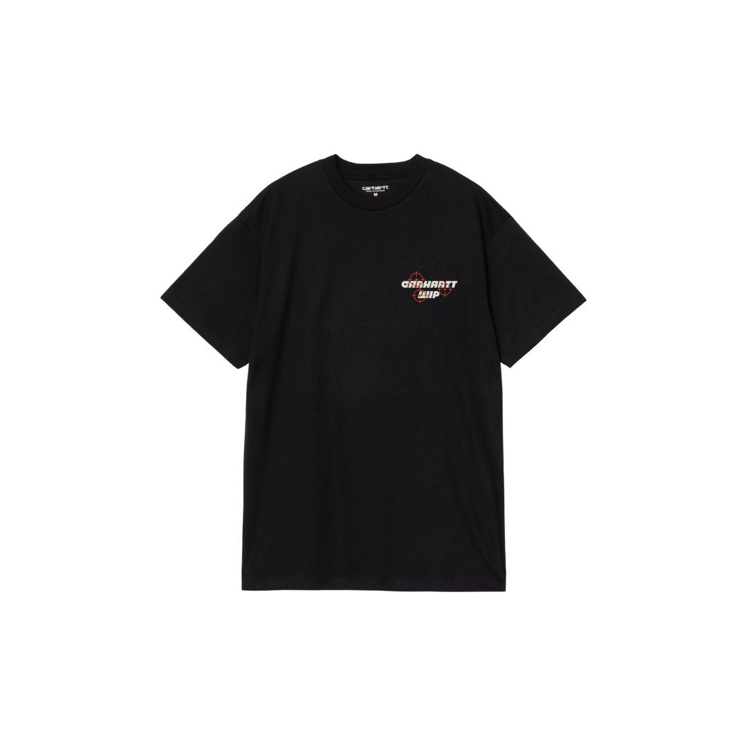 Carhartt WIP S/S Wiptopia T-Shirt color Black vista frontal, camiseta de manga corta con logo gráfico en el pecho.