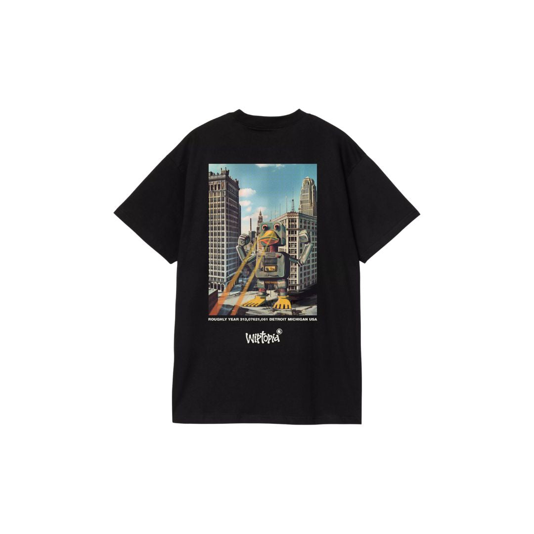 Carhartt WIP S/S Wiptopia T-Shirt color Black vista trasera, camiseta de algodón orgánico con estampado gráfico urbano.