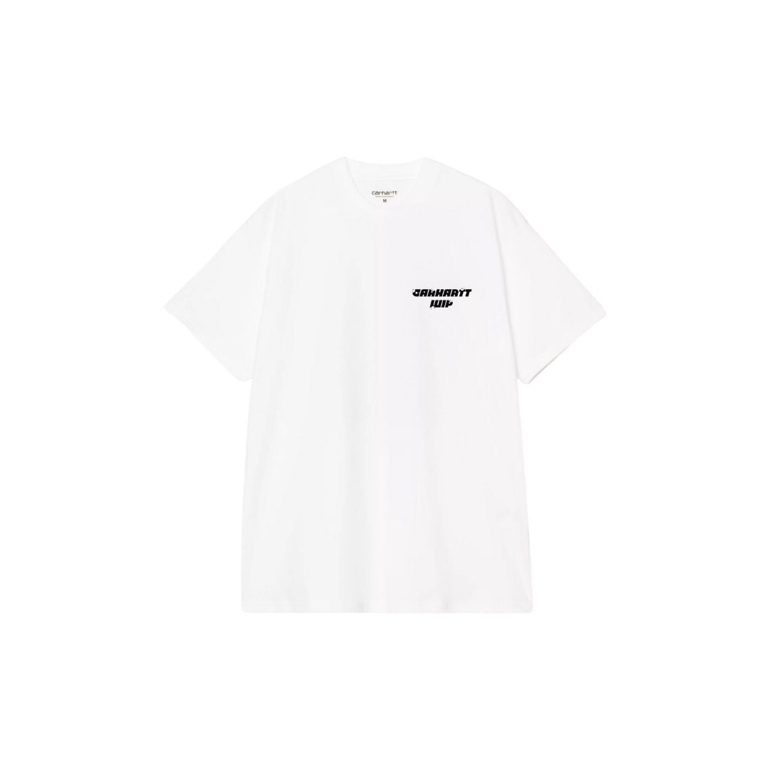 Carhartt WIP S/S Wiptopia T-Shirt color White vista frontal, camiseta de manga corta con logo gráfico en el pecho.