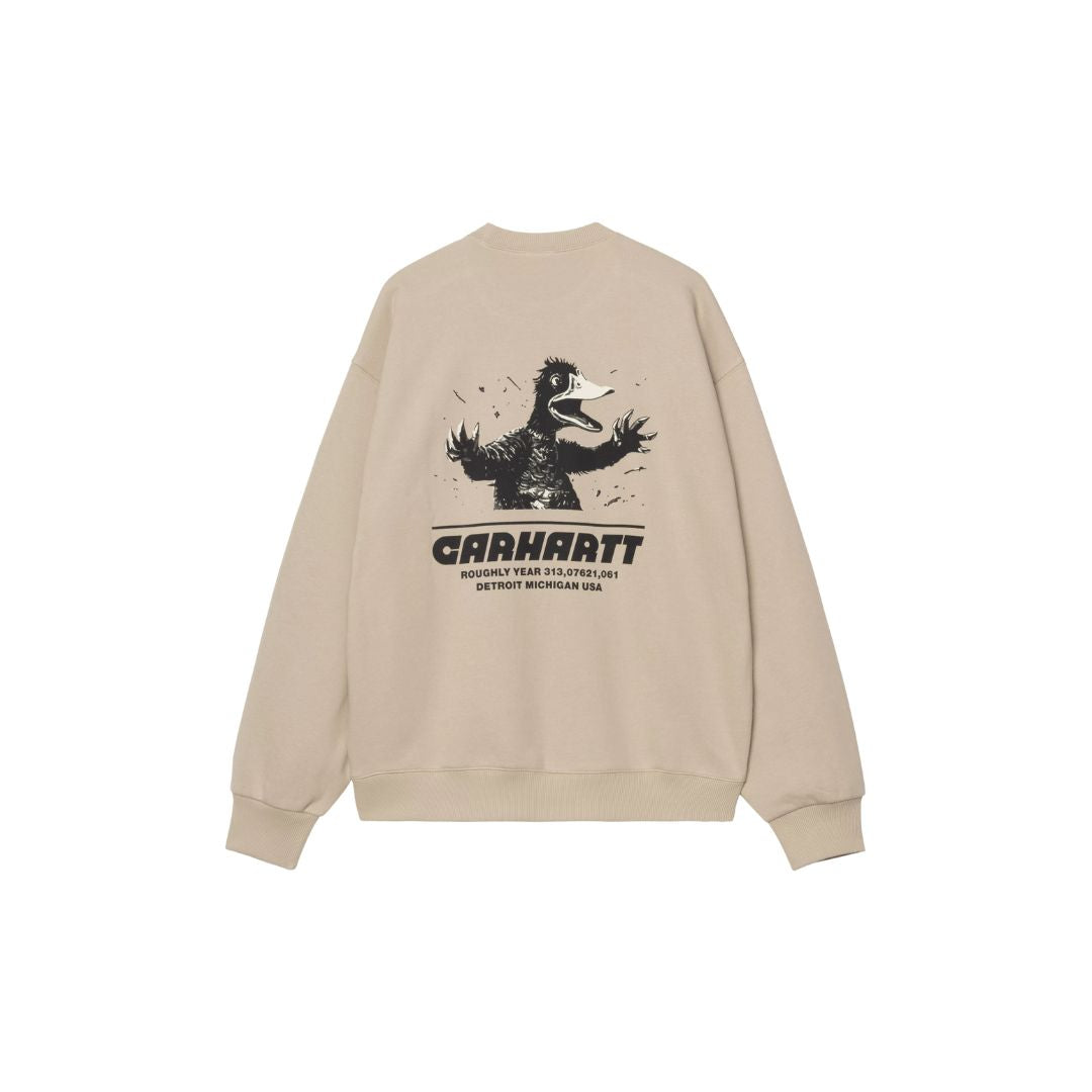 Carhartt WIP Wiptopia Sweatshirt color Wall vista trasera, sudadera beige oversize con estampado gráfico en la espalda.
