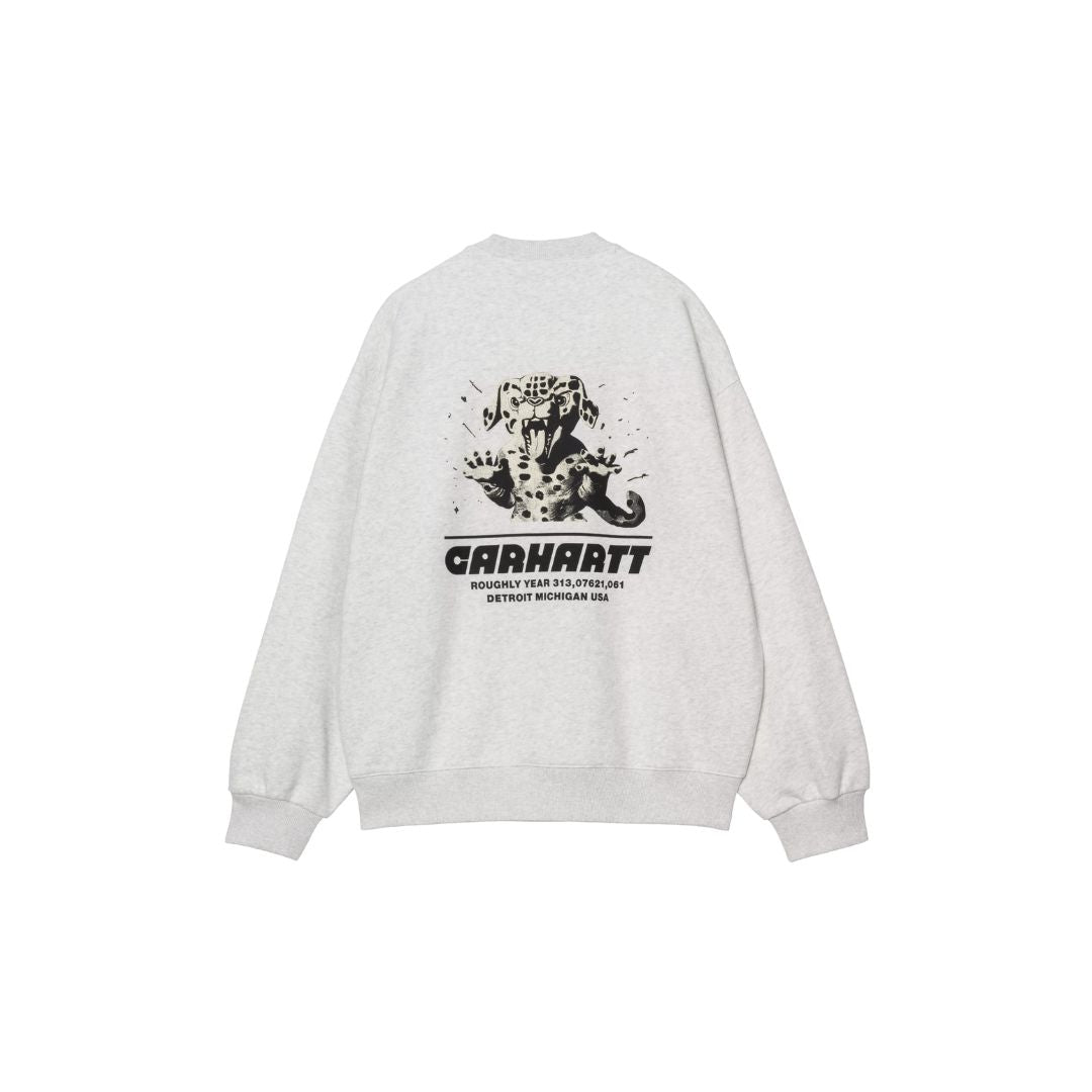 Carhartt WIP Wiptopia Sweatshirt color Ash Heather vista trasera, sudadera oversize de algodón poliéster con estampado gráfico.