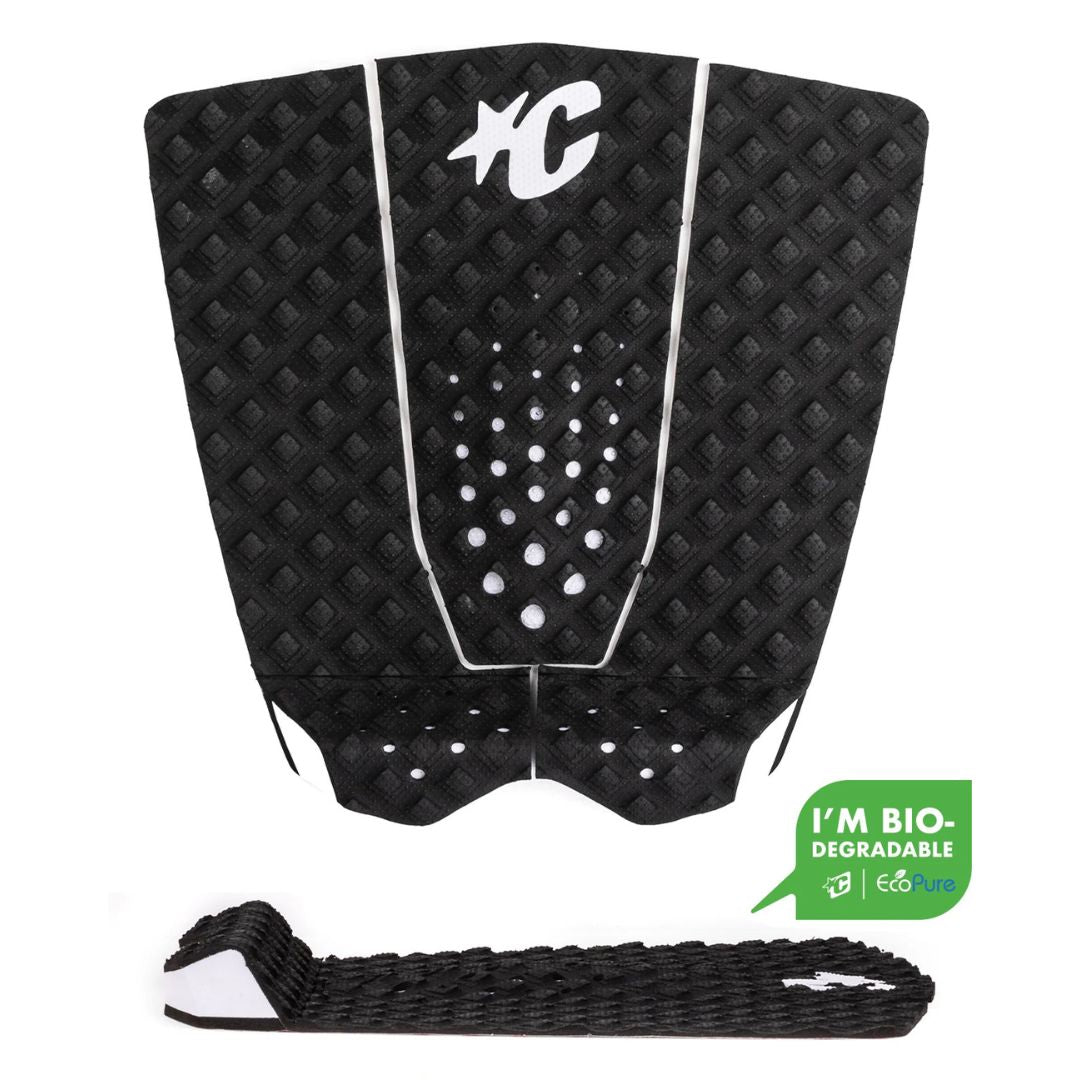 Grip de surf Creatures of Leisure Griffin Colapinto Signature black: 3 piezas negras con patrón Diamond Loc II, logo blanco y sello biodegradable EcoPure.