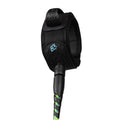 Vista interior de la tobillera negra del leash Creatures Reliance 2.0 Standard Duty 7' pine lime twist black con tejido de malla antideslizante, asa Quick Release y cordón verde lima.
