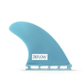 Quilla Deflow Asym Regular Foot azul turquesa, heel side trasera de menor altura con base Futures y perfil compacto característico del set asimétrico Regular Foot.