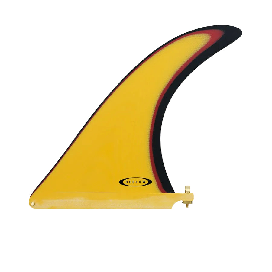 Quilla single fin Deflow Cream 9,75" en color vivid orange naranja vivo eléctrico, vista frontal mostrando el contorno en A y el perfil raked-back sobre fondo blanco.