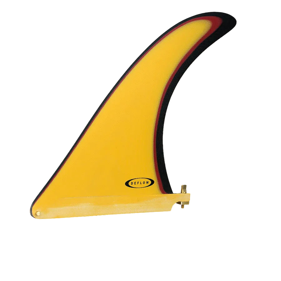 Vista de perfil de la quilla Deflow Cream 9,75" Vivid Orange mostrando el rake hacia atrás y el laminado naranja eléctrico de fibra de vidrio sobre fondo blanco.