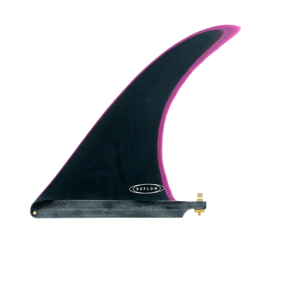 Quilla single fin Deflow Cream 9,75" en color black violet negro con matices violeta, vista frontal mostrando el contorno en A y el perfil raked-back en fibra de vidrio.