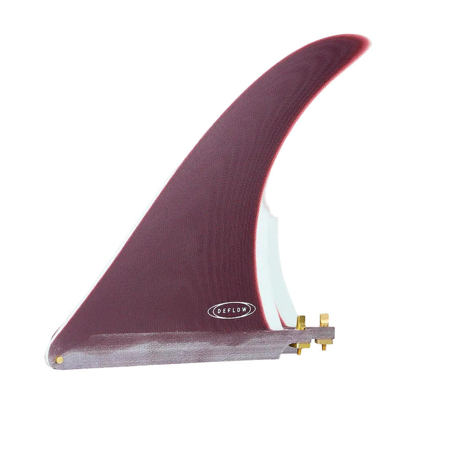 Vista de perfil de la quilla Deflow Cream 9,75" Cherry mostrando el rake hacia atrás y la distribución de flex en la punta en color rojo cherry.