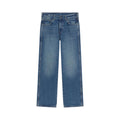 Vaqueros Dickies 954 Relaxed Straight Work Jeans classic blue, vista frontal en plano sobre fondo blanco, con botón metálico, cinco bolsillos, trabillas y tejido flameado desgastado.