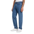 Vista lateral de los pantalones Dickies 993 Regular Tapered Carpenter en color classic blue con ajuste regular tapered.