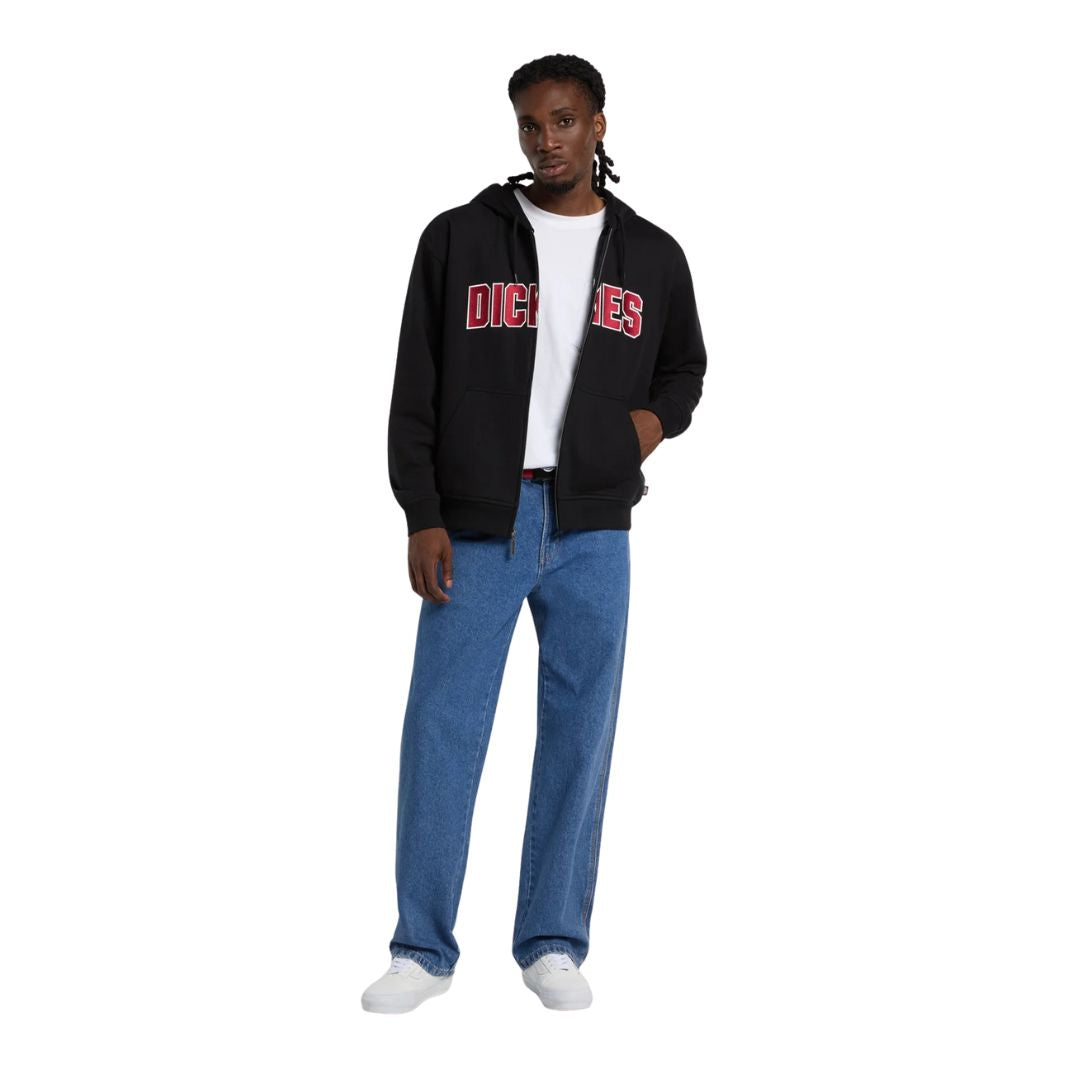 Vista completa frontal de la sudadera Dickies Aitkin ZT Hoodie en color negro con ajuste boxy.