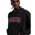 Vista frontal de la sudadera Dickies Aitkin ZT Hoodie negra con cremallera y logotipo bordado en el pecho.