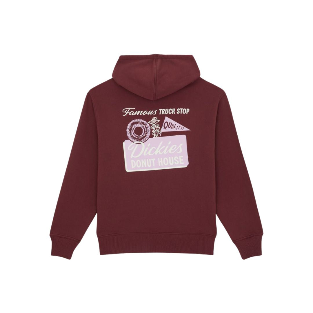 Sudadera con capucha Dickies Donut House Hoodie color andorra vista trasera con estampado retro grande.