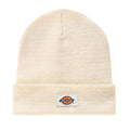 Gorro Dickies Gibsland Beanie color ecru de punto con vuelta y logo frontal bordado.