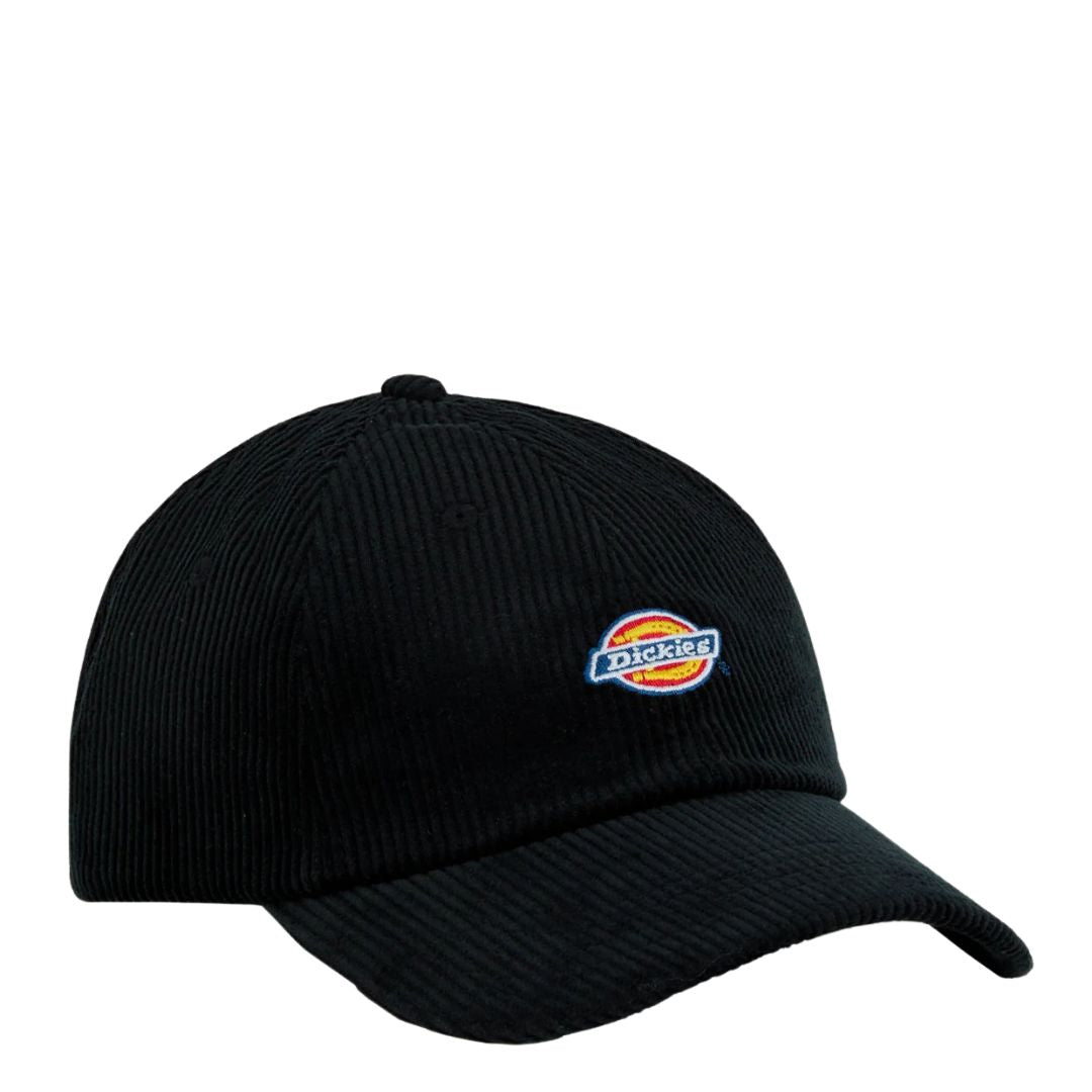 Gorra Dickies Hardwick Cord Cap 2 de pana negra con logotipo bordado en el frontal.