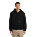 Modelo masculino con chaqueta Dickies Hilham Hooded Canvas negra vista de medio cuerpo.