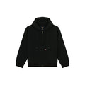 Chaqueta Dickies Hilham Hooded Canvas negra vista frontal con capucha y cremallera.